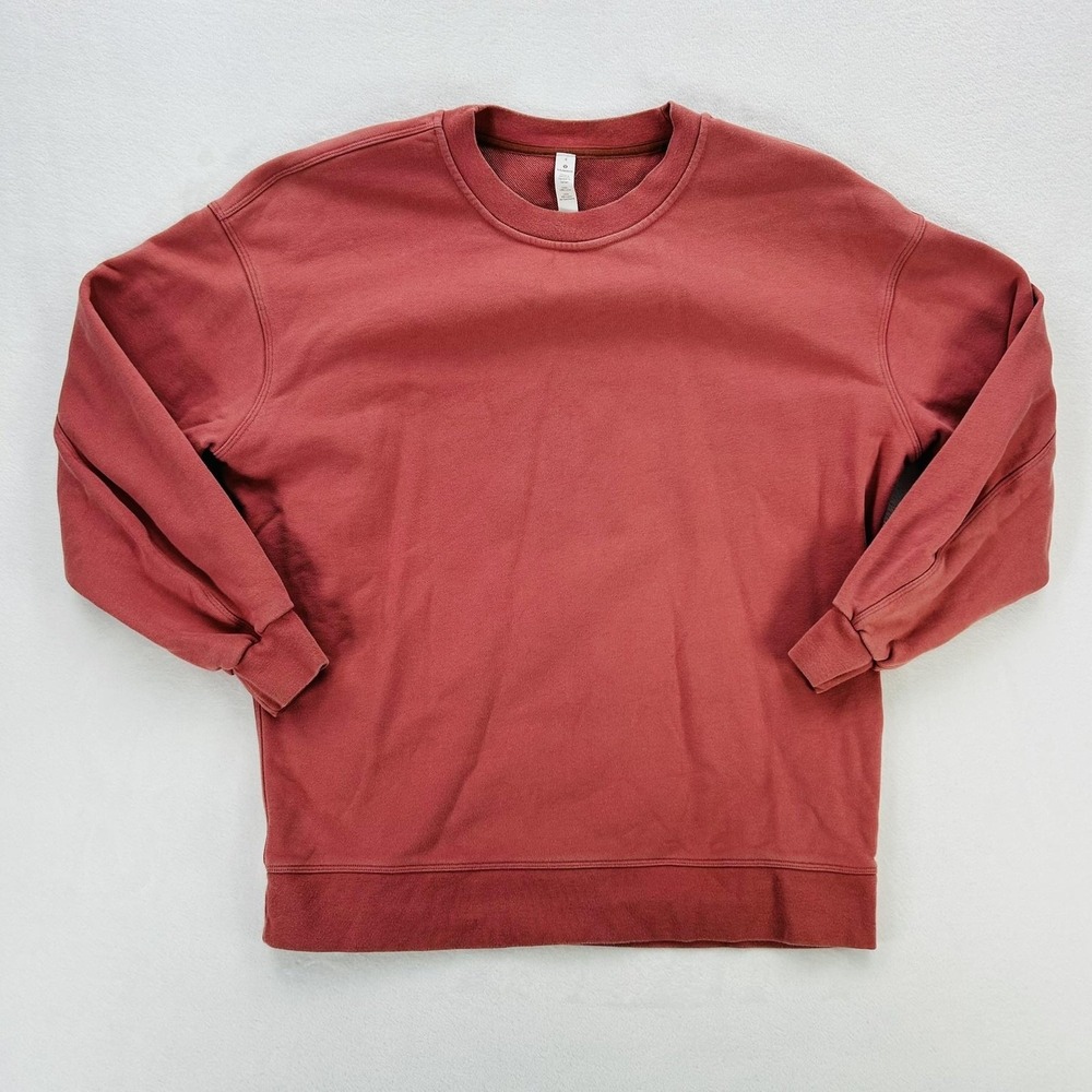 Lululemon Sweatshirt Womens 4 Red Crewneck Pullover Logo Cotton Fleece Relaxed